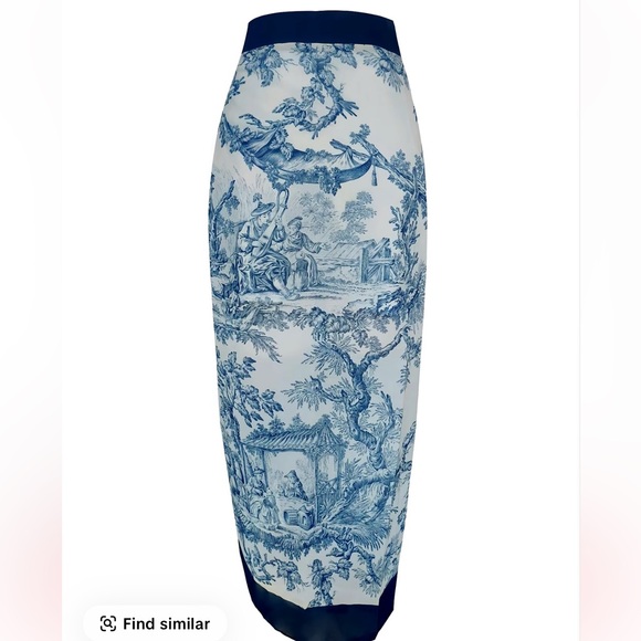 Blue and White Toile Print One piece Swimsuit and Sarong Set size large - Picture 3 of 8